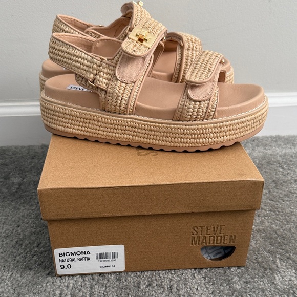 Steve Madden Natural Raffia Platform Sandals - Picture 1 of 4